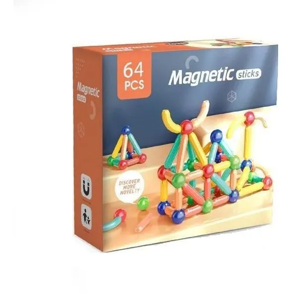 Дитячий магнітний конструктор 64 шт.  магнітна сила стрижня 3500 Гс