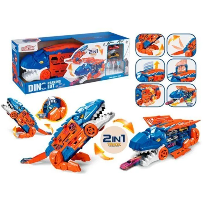 Іграшка-трансформер Динозавр із катапультою (+2 металеві машинки)