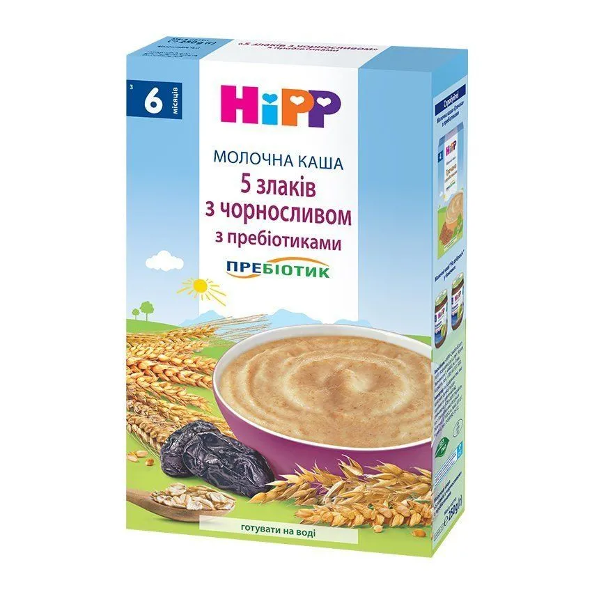 Молочна каша "5 злаків з чорносливом" з пребіотиками, HiPP