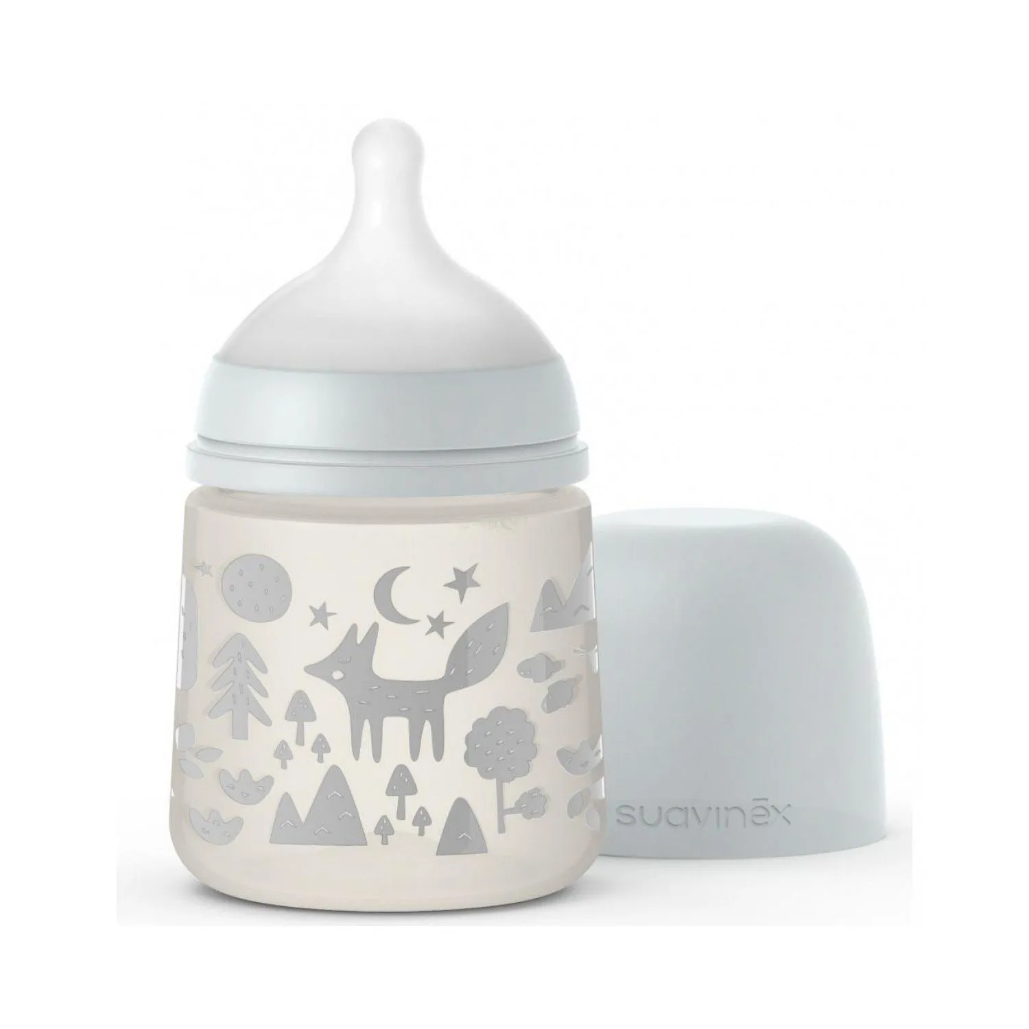 Пляшечка &quot;Fox - історії лисиці&quot; 150 мл (фізіологічна соска, повільний потік), сіра, Suavinex