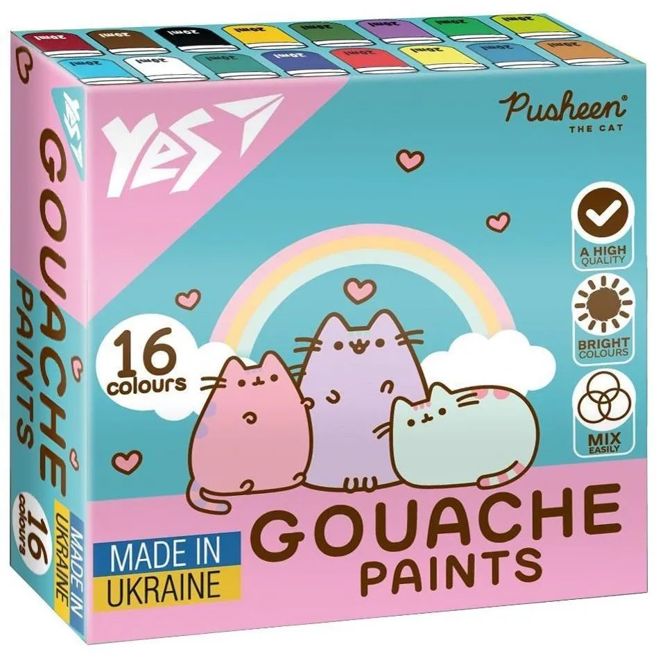 Фарби гуашеві Yes Pusheen 16 кол. 20 мл