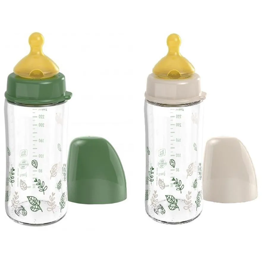 Скляна пляшка 240 мл. з широкою горловиною&quot;Вишенька-Зелена Серія&quot; (латекс) &quot;МІКС&quot; / NIP