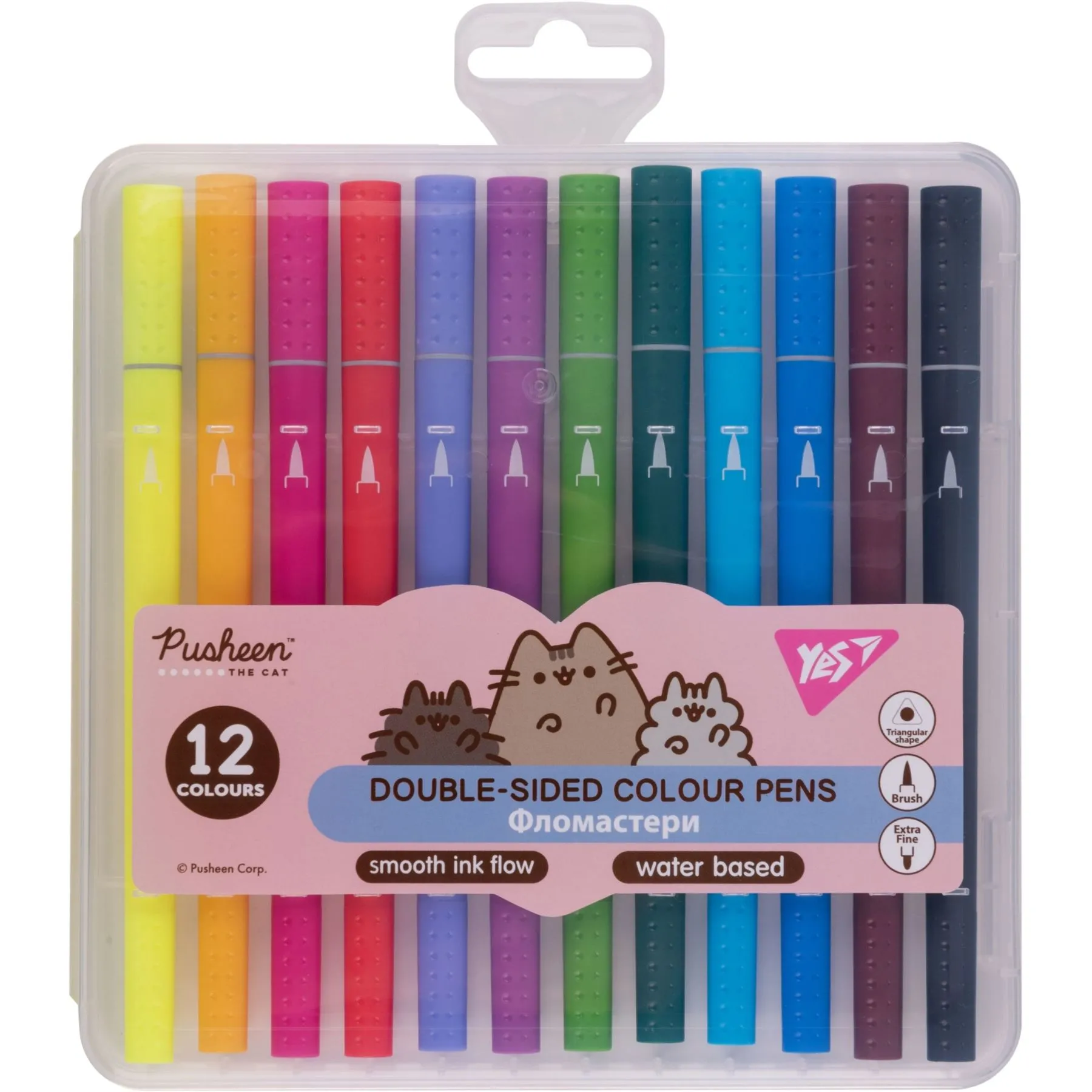 Фломастери двосторонні Yes 12 кольорів "Pusheen"