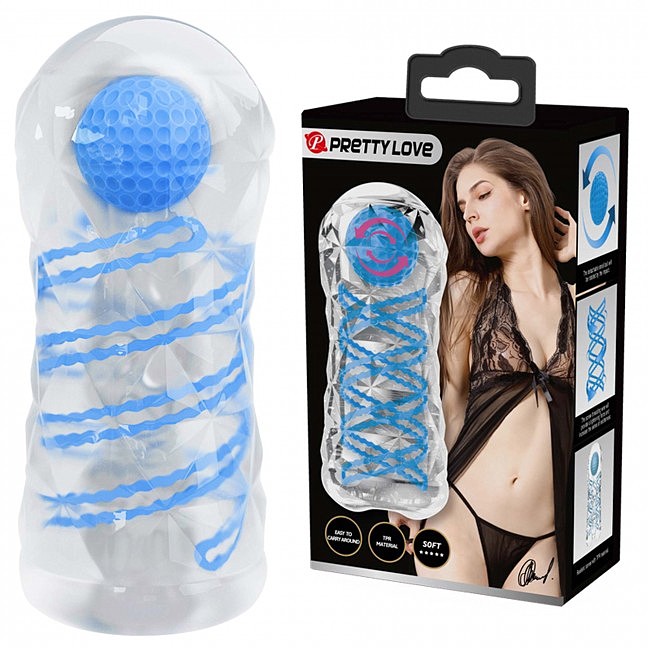 Прозорий мастурбатор PRETTY LOVE Spinner  Transparent masturbator, TPR (блакитний)