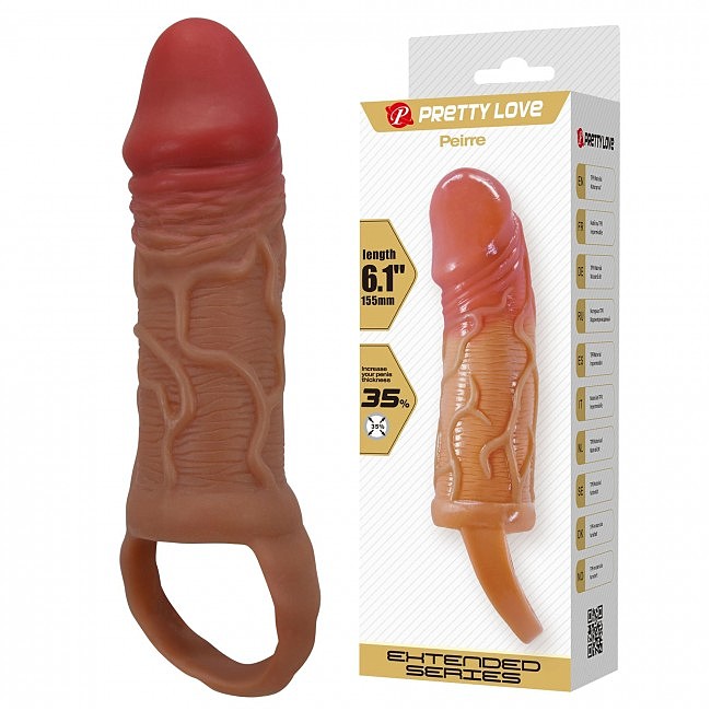 Насадка на член Pretty Love Peirre Latin, +35% в об'ємі, 15,5 х 3,2 см