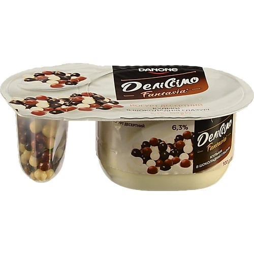 Йогурт Деліссімо Fantasia з кульками злаковими в шоколадній глазурі 100г