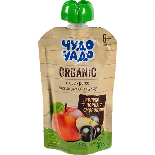 Пюре для дітей від 6міс без цукру Яблуко-чорна смородина Organic Чудо-Чадо д/п 90г