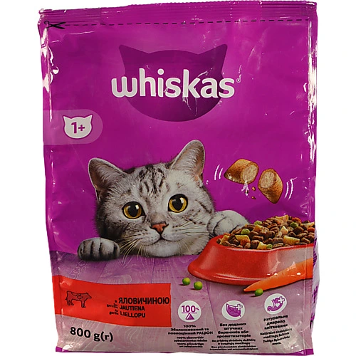 Корм сухий для дорослих котів з яловичиною Whiskas 800г