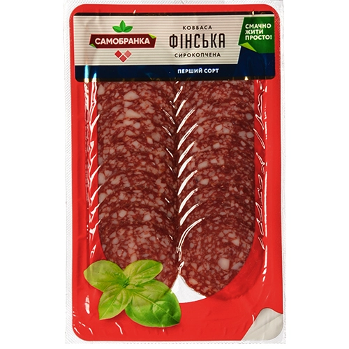 Ковбаса [Самобранкаk [Фінськаk сирокопчена, перший ґатунок, нарізка, 80 г