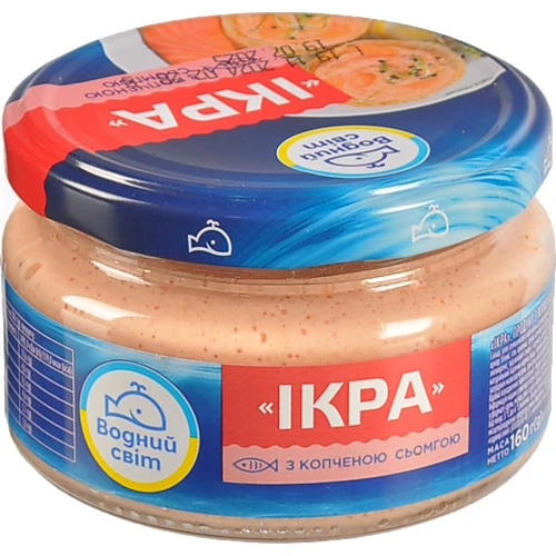 Продукт з ікрою океанічної риби та копченою сьомгою Ікра Водний світ с/б 160г