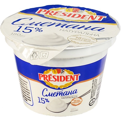 Сметана Президент 180г 15% ст