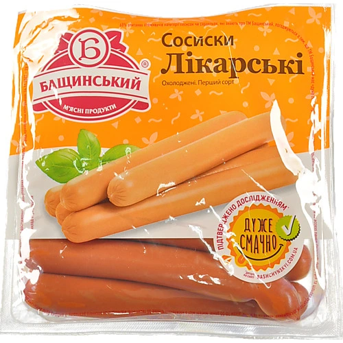 Сосиски [Бащинськийk [Лікарськіk варені, першого ґатунку, 300 г