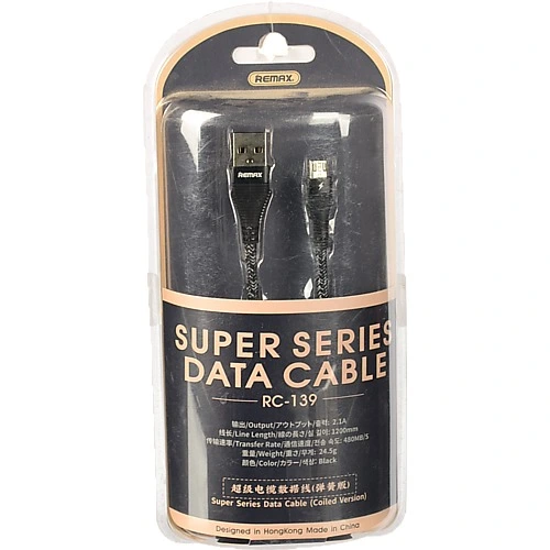 Кабель microUSB Remax RC-139m Super Coiled Version. чорний