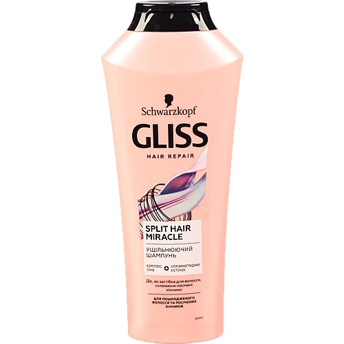 Шампунь для пошкодженого волосся та посічених кінчиків ущільнюючий Split Hair Miracle Gliss 400мл