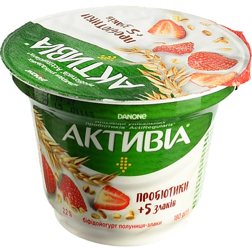 Біфідойогурт Активіа 180мл 2.2% полуниця злаки ст.