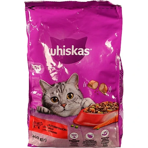 Корм для дорослих котів з яловичиною Whiskas 300г