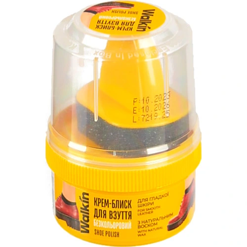 Крем-блиск для взуття з аплікатором безкольоровий для гладкої шкіри Walkin 50мл