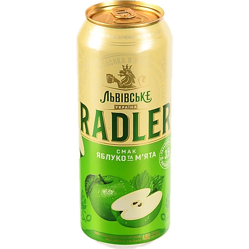 Пиво Львівське 0.48л Radler яблуко м'ята з.б