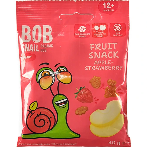 Снек фруктово-ягідний для дітей від 12міс Apple-strawberry Baby Bob Snail м/у 40г
