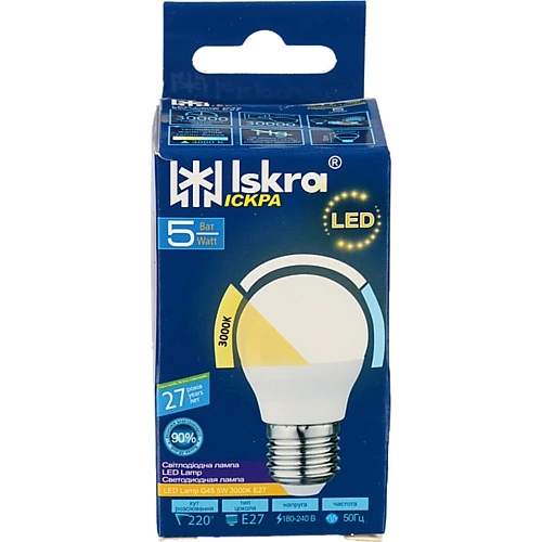 Лампа Іскра G45 5Вт Е27 3000K