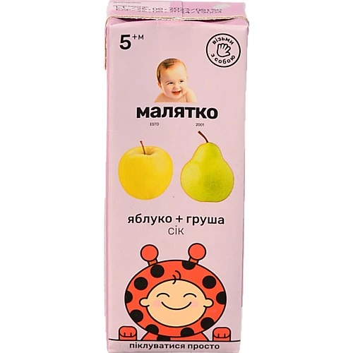 Сік для дітей від 5міс Яблуко-груша Малятко т/п 200мл
