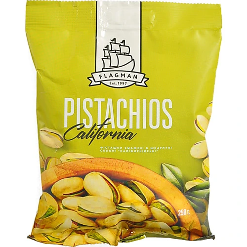 Фісташки Флагман 250г каліфорнійські смажені в шкарлупі солоні