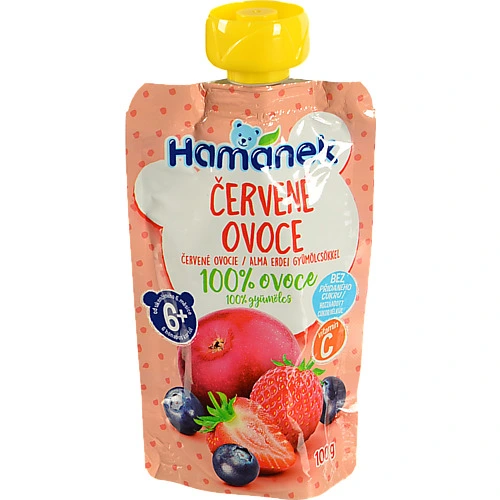 Пюре для дітей від 6міс з яблук полуниць та чорниць з вітаміном С Hamanek д/п 100г