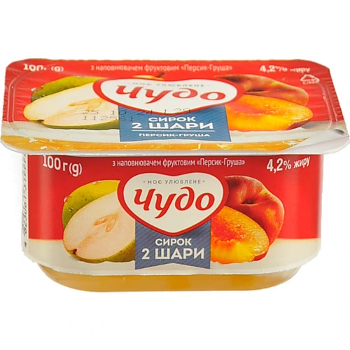 Сирок 4.2% збитий двошаровий Персик-груша Чудо ст 100г