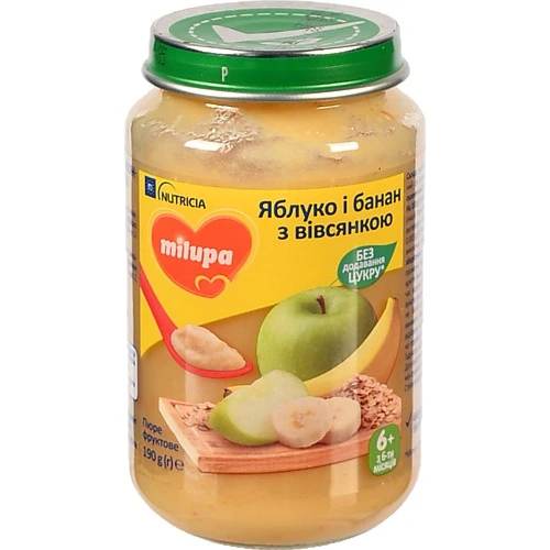 Пюре для дітей від 6міс фруктове Яблуко і банан з вівсянкою Milupa с/б 190г