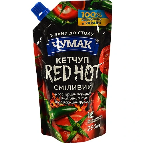 Кетчуп з гострим перцем халапеньо Red Hot Чумак д/п 250г