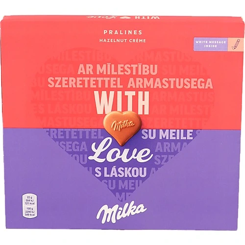 Цукерки з молочного шоколаду з горіховою начинкою Milka к/у 110г