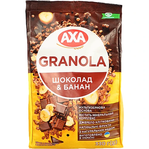 Мюслі медові з шоколадом та бананом Granola Axa м/у 330г