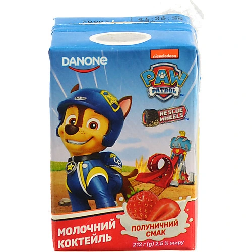 Коктейль молочний 2.5% Полуничний Paw Patrol Danone т/п 212г