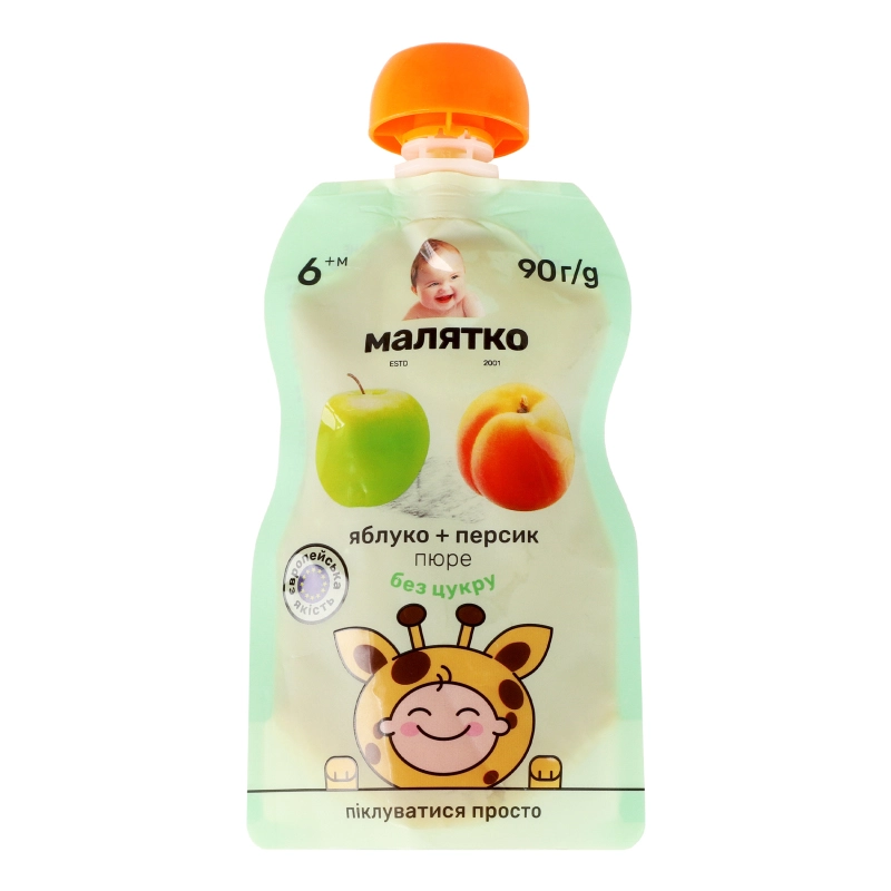 Пюре для дітей від 6міс без цукру Яблуко-персик Малятко д/п 90п