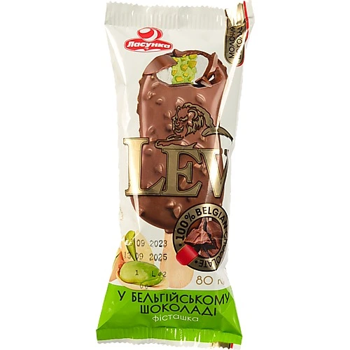 Морозиво Lev Ласунка Фісташка в Бельгійському Шоколаді (80г)