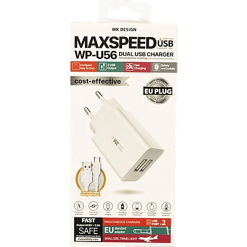 ЗП мережеве WK WP-U56a 2.0A c 1м білий EU