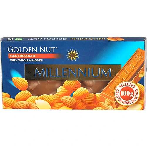 Шоколад молочний з цілим мигдалем Golden Nut Millennium к/у 100г