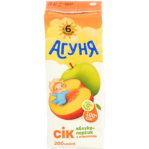 Сік Агуня 0.2л яблуко персик з мякотью