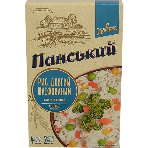 Рис довгозерний шліфований Хуторок Панський 4х100г