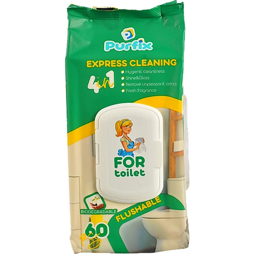Вологі серветки Purfix 60шт для догляду за унітазом
