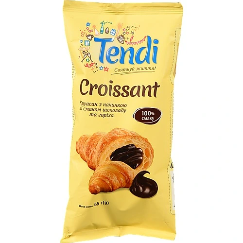 Круасан Tendi з начинкою зі смаком шоколаду та горіха, 65 г