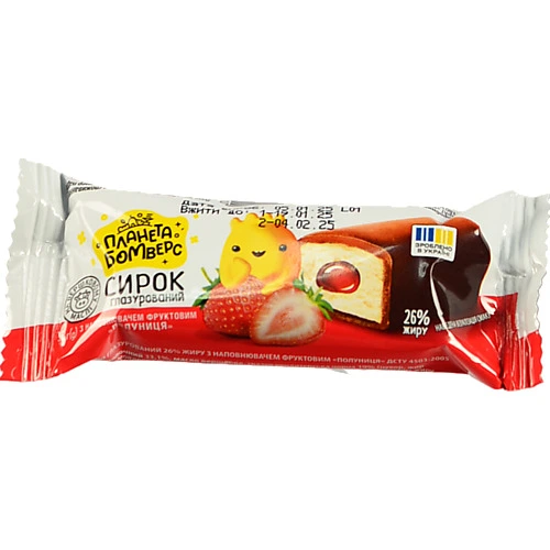 Сирок Планета бомверс 36г 26% полуниця глазур