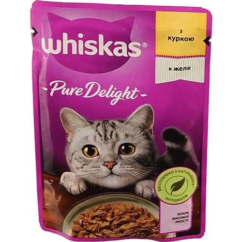 Корм консервований для дорослих котів Whiskas Pure Delight з куркою в желе 85г