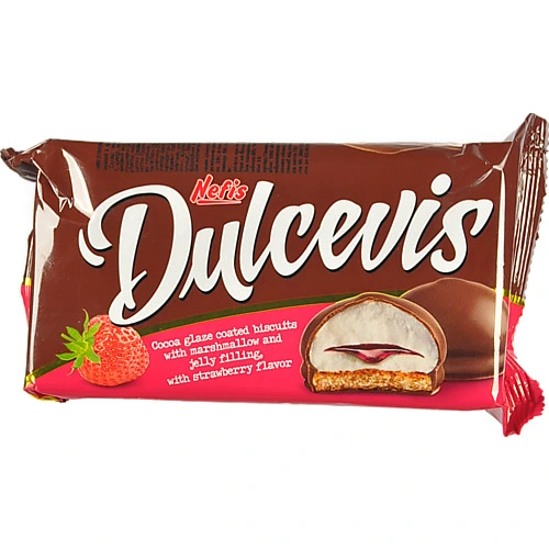 Печиво глазуроване з маршмеллоу і желейною начинкою з ароматом полуниці Dulcevis Nefis м/у 70г