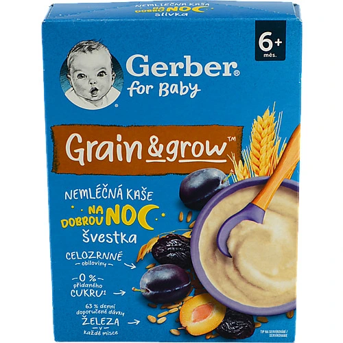Каша безмолочна суха для дітей від 6міс швидкорозчинна Пшенично-вівсяна з чорносливом Grain&grow Gerber к/у 200г