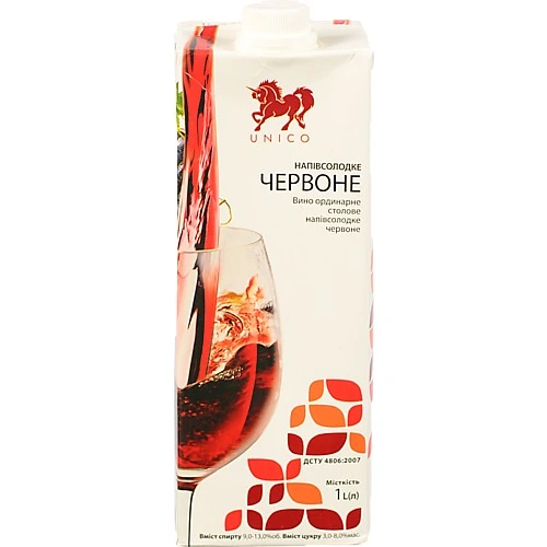 Вино Unico 1л напівсолодке червоне т.пак