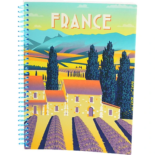 Блокнот. А5. 80 арк.. спіраль. пластік.обарк.. клітина. Travelling: FRANCE