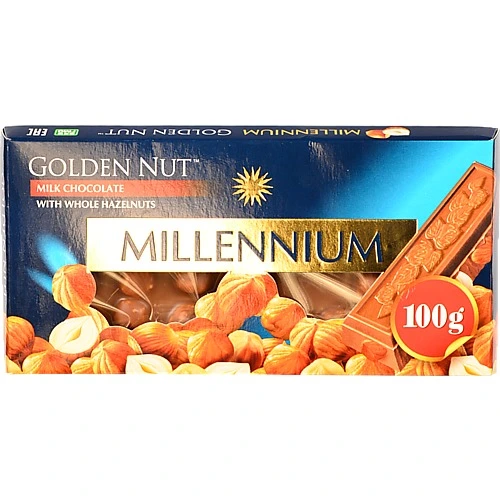 Шоколад молочний з цілими лісовими горіхами Golden Nut Millennium к/у 100г