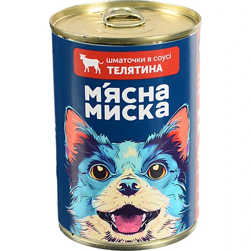 Корм консервований повнораціонний для дорослих собак Телятина Шматочки в соусі М'ясна Миска з/б 415г