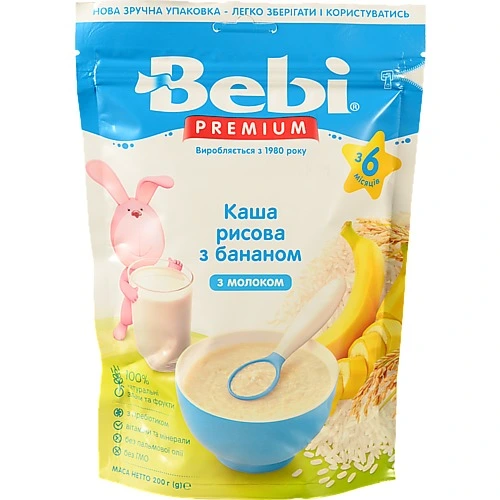 Каша дитяча молочна від 6 міс Рисова з бананами Bebi к/у 250г